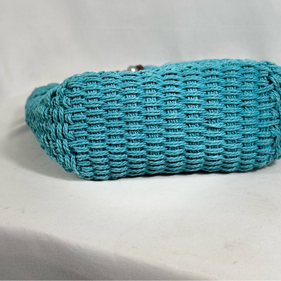 Poppie Jones blue woven straw bag with‎ beaded handles - Picture 4 of 12